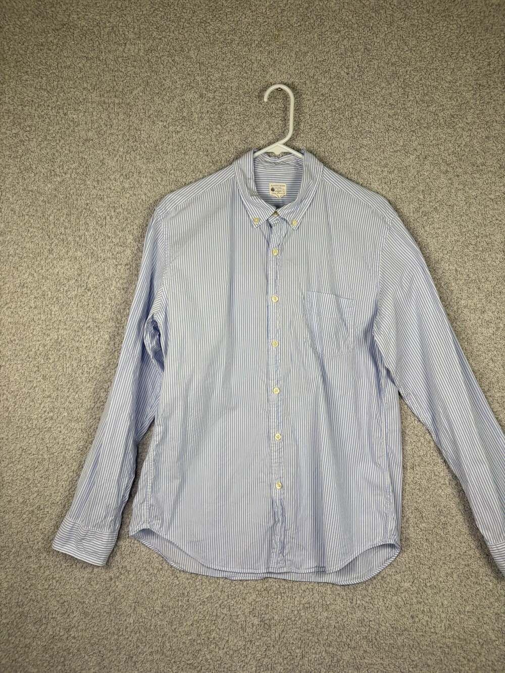 J Crew Sunwashed Oxford Shirt L Blue Stripe Preppy Coastal Classic